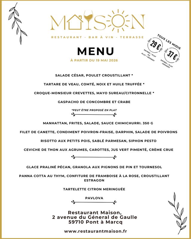 Détail Menu du midi à partir du 19 mai