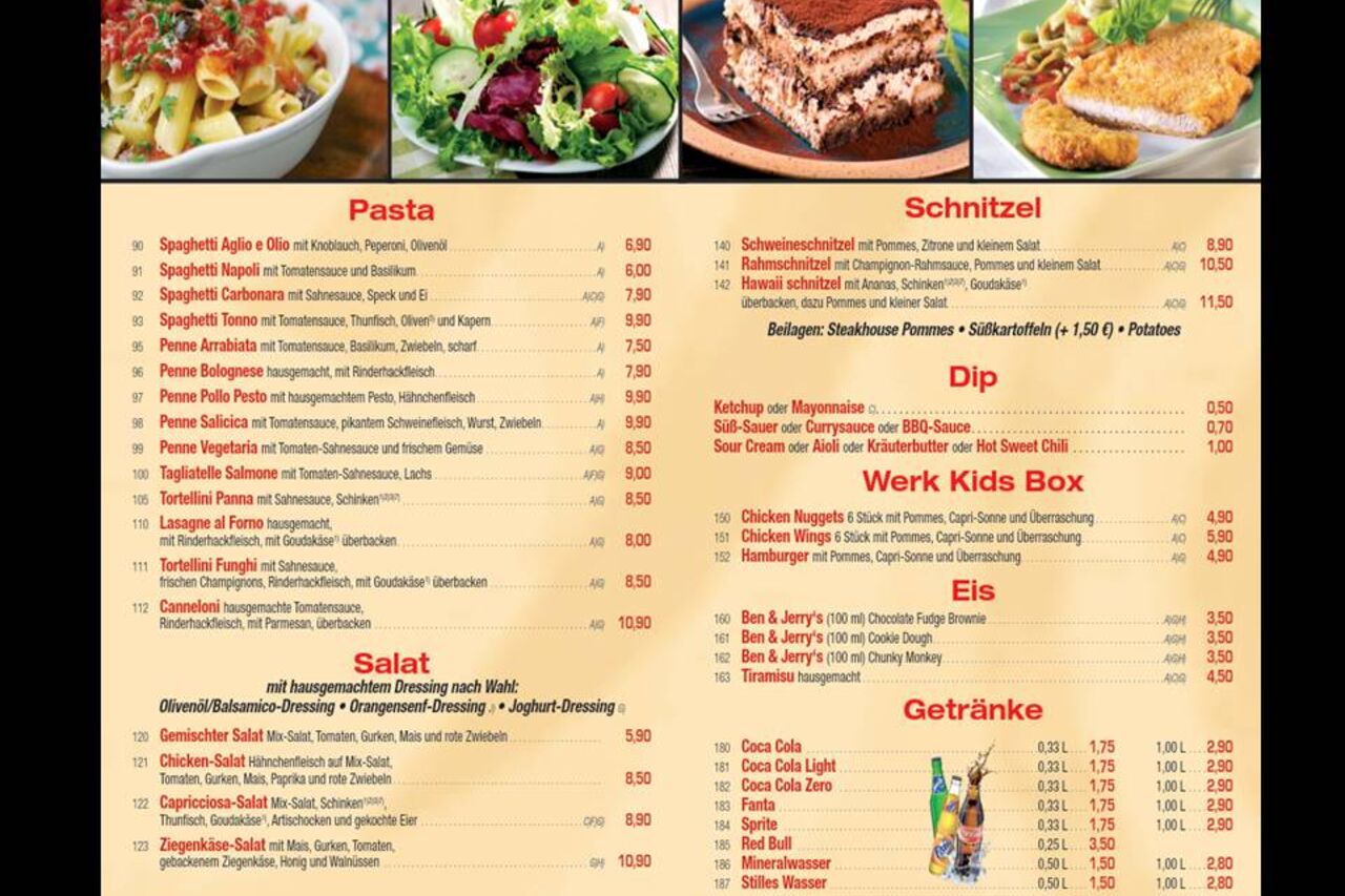 Pasta/ Getränke/ Dips