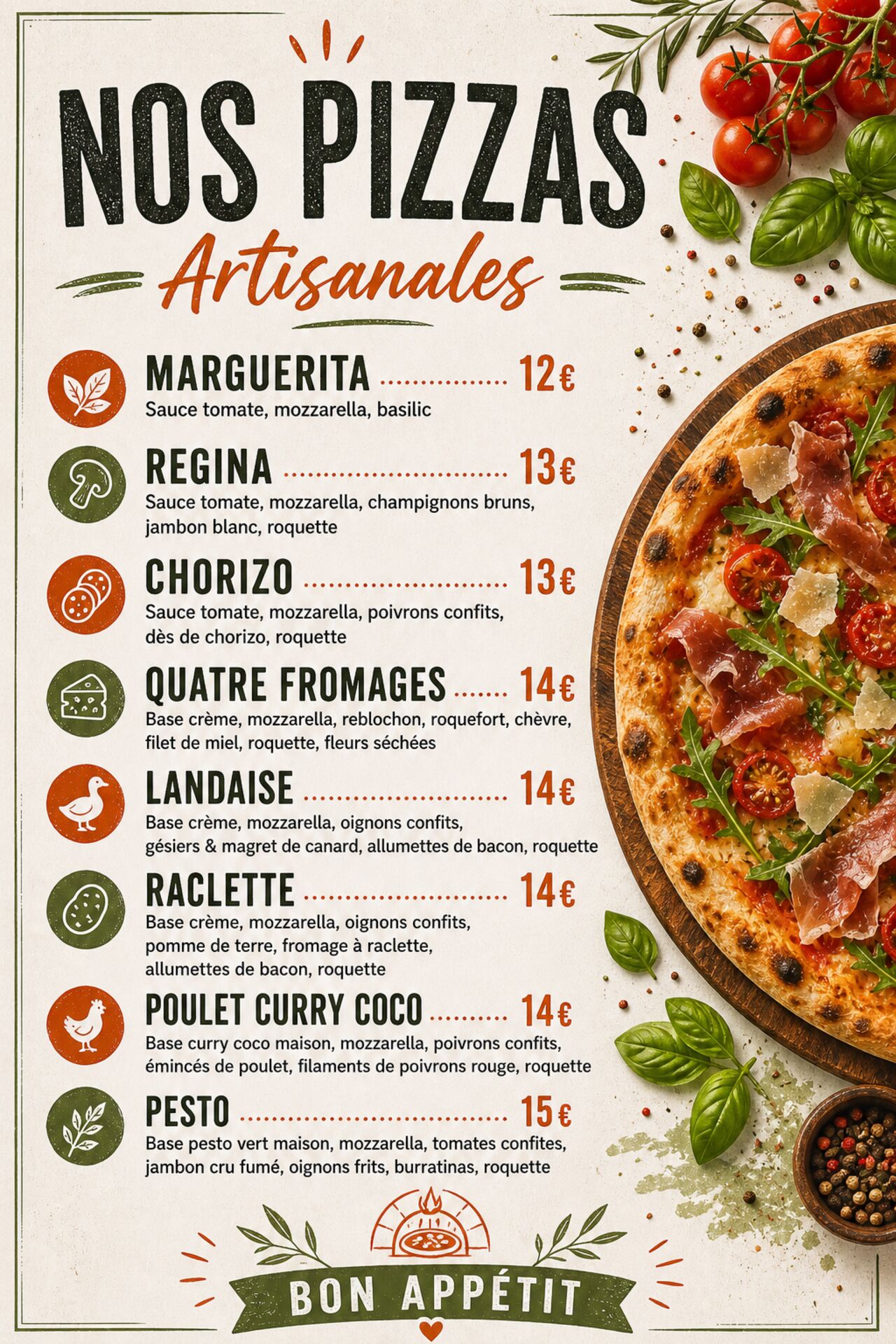 LA CARTE TRUCK À PIZZ' & NOS EMPLACEMENTS LE SOIR