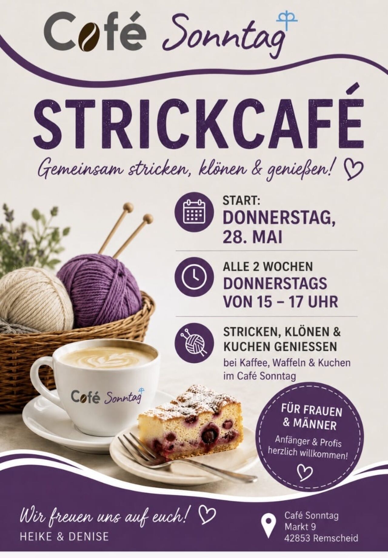 Strick Café ! Ab 28.5. 14-tägig 15 bis 17:00 Uhr.