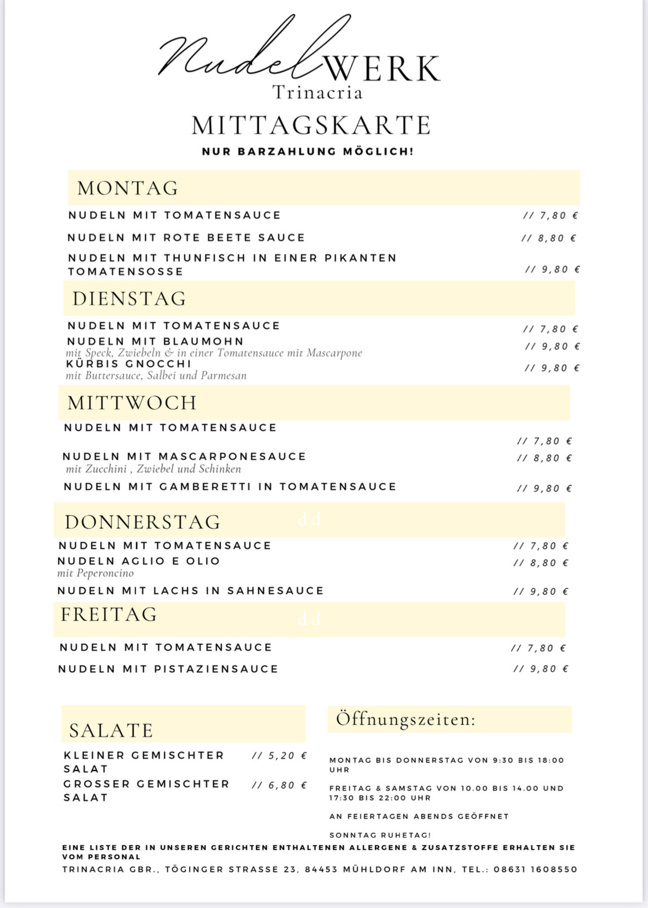 Mittagskarte von 28.10 -31.10