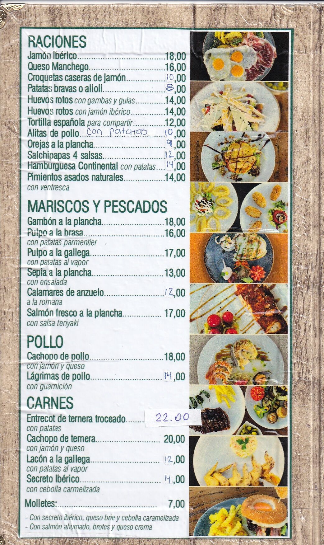 RACIONES, MARISCOS, POLLO TY CARNES