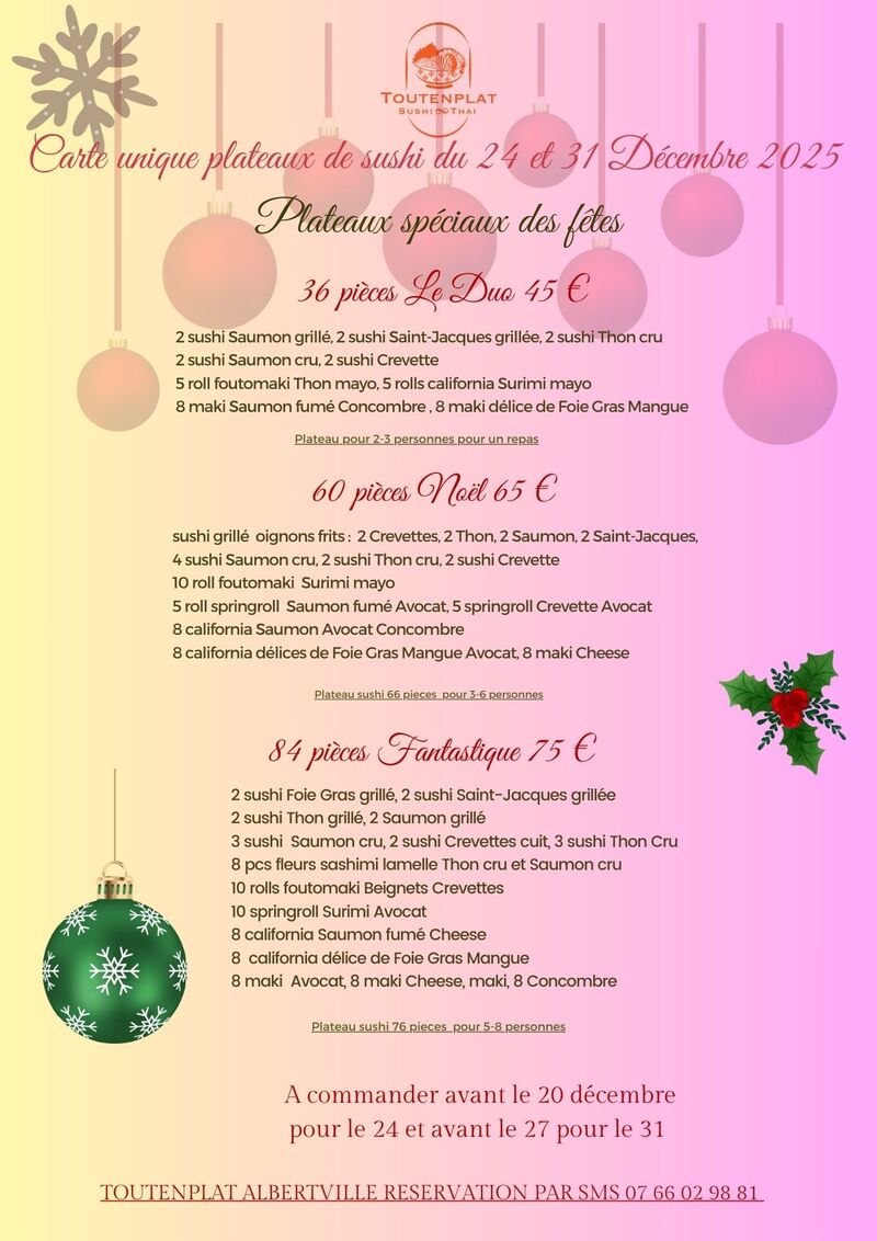 Carte plateau sushi spéciaux Neol et nouvel an 2025