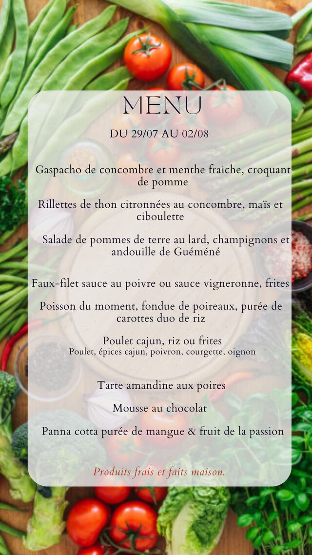 Menu du 29/07/2025 au 03/08/2025