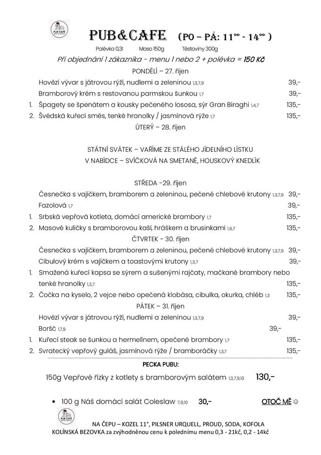 Denní menu od 27. října