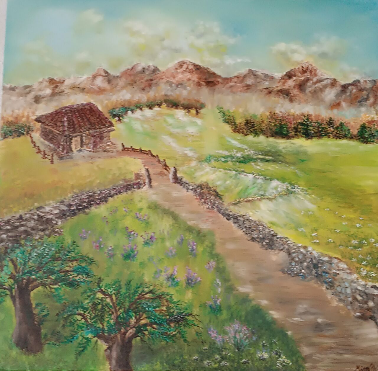 Pintura al oleo en restaurante