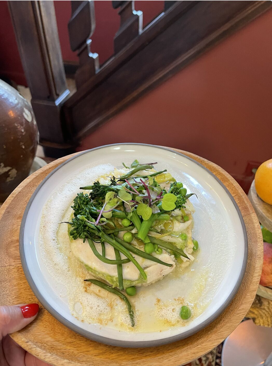 Bar rôti, risotto primavera