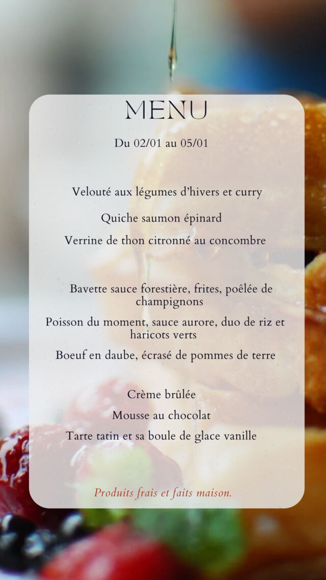 Menu du 02/01 au 05/01