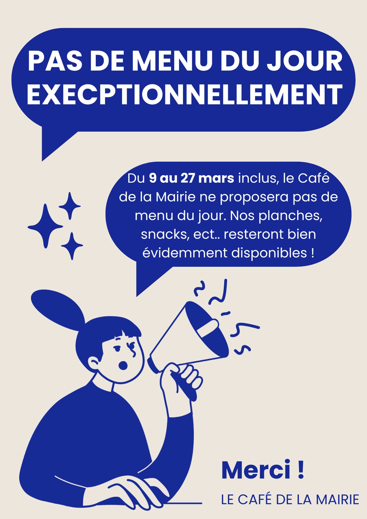 PAS DE MENU DU JOUR EXECPTIONNELLEMENT