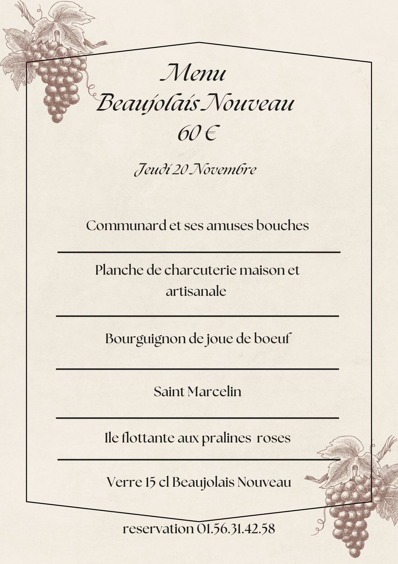 Menu Beaujolais Nouveau