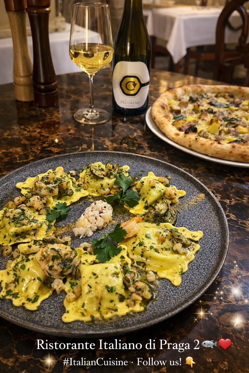 Ravioli al limone con gamberi e zucchine