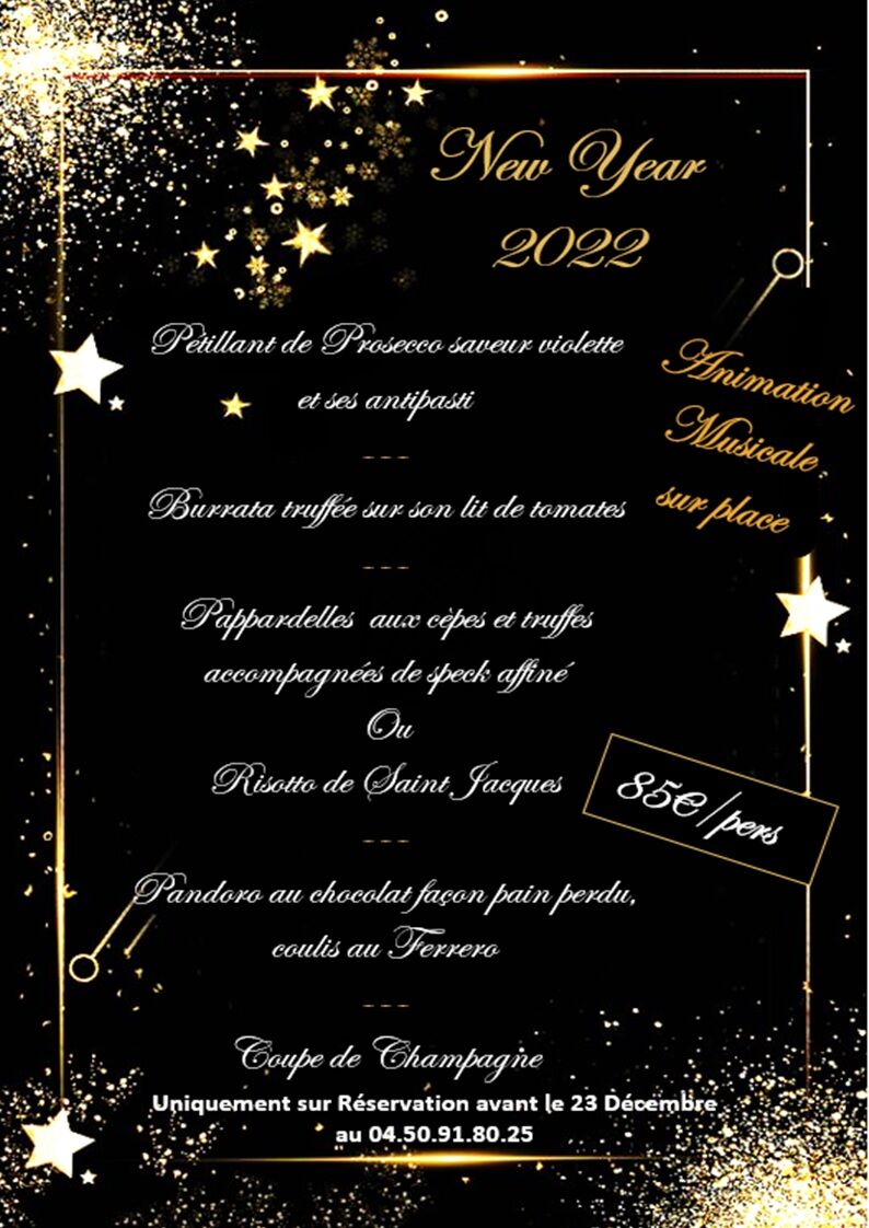 Menu Nouvel an 2022 - Réservations jusqu'au 23 Décembre 2021