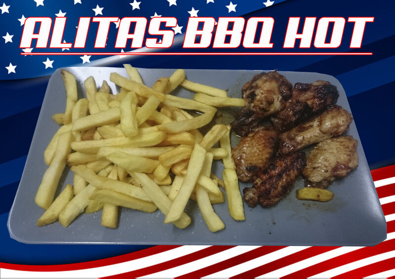 6 Uds. bañadas en BBq Picante y Patatas Fritas