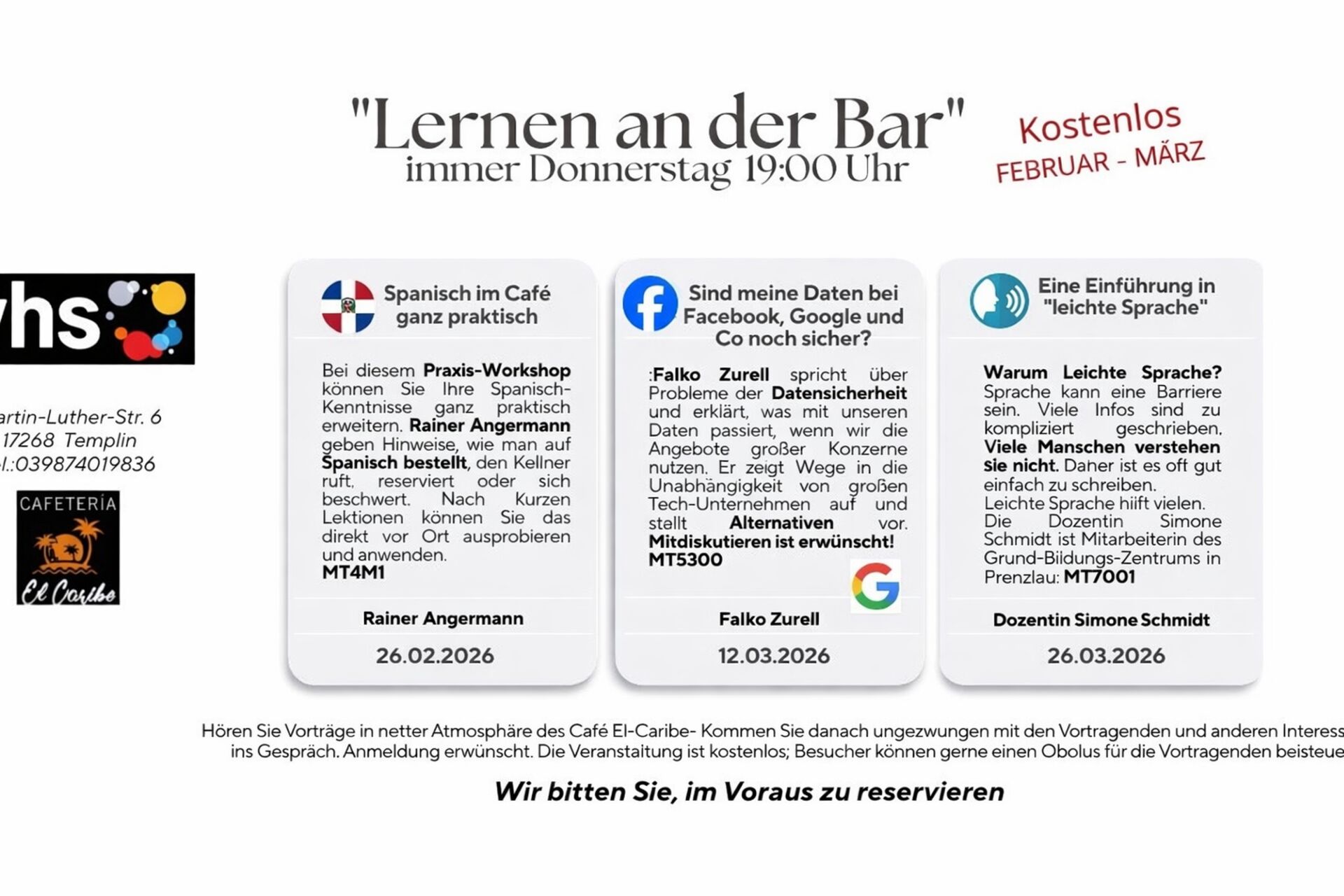 Lernen an der Bar Februar-März