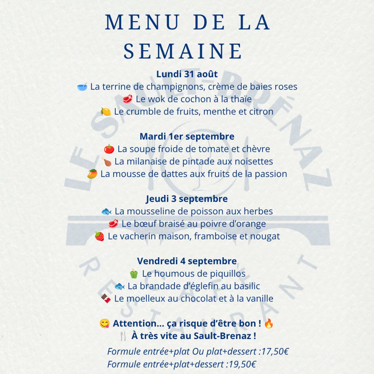 Menu de la semaine