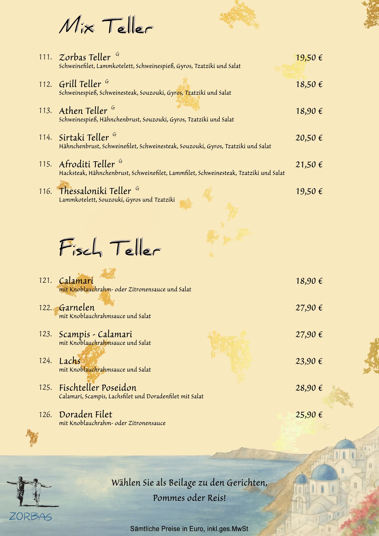 Speisekarte 4/7 Mix- und Grill Teller