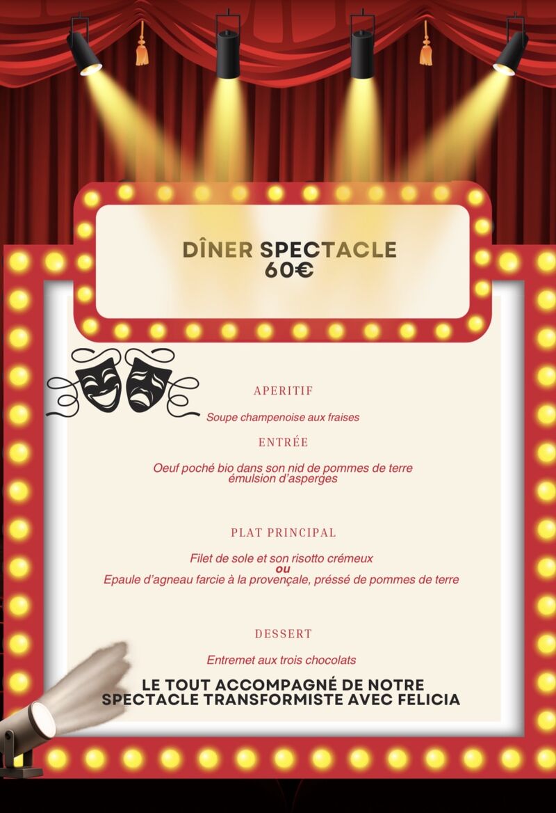 Samedi 4 avril dès 19h30 dîner spectacle 