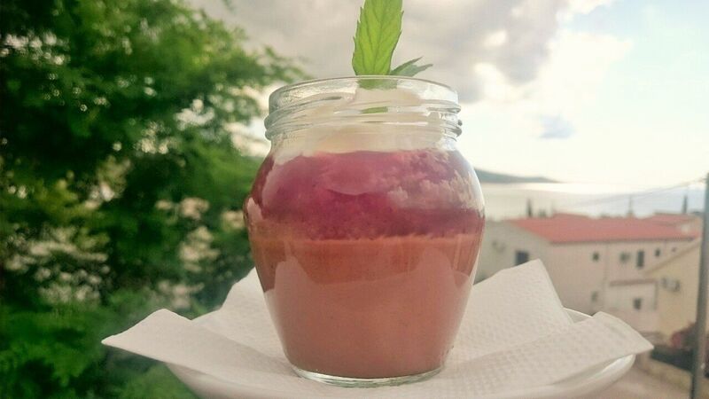 Chocolate panna cotta with cherries