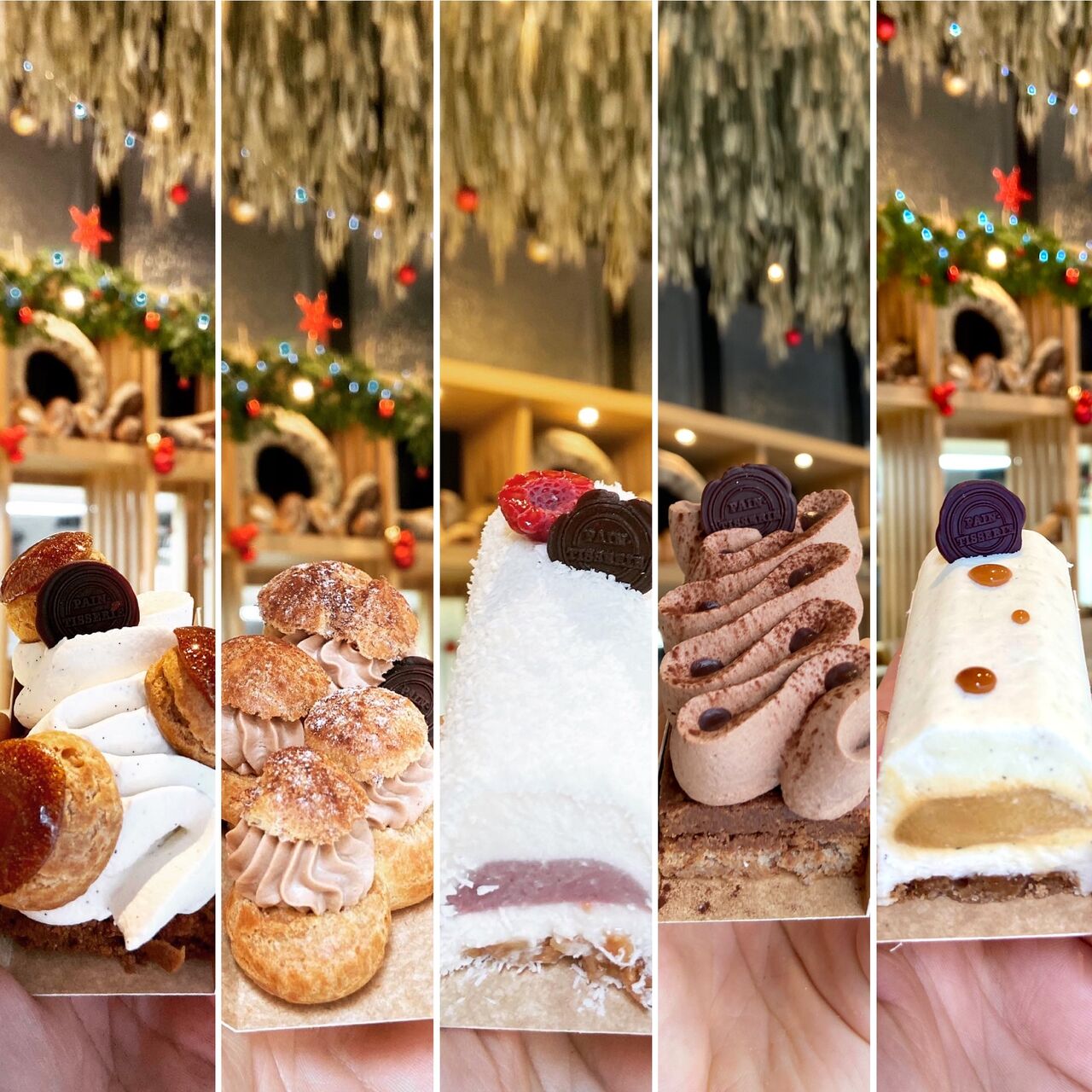 Nos bûches de Noël 2021:
- saint honoré
- paris Brest
- coco framboise
- Royal
- vanille, caramel et speculos