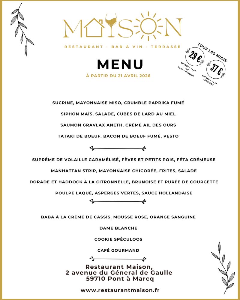 Menu du midi à partir du 21 avril 26