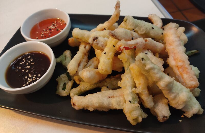Verduritas y langostinos en tempura (Opción sin gluten)