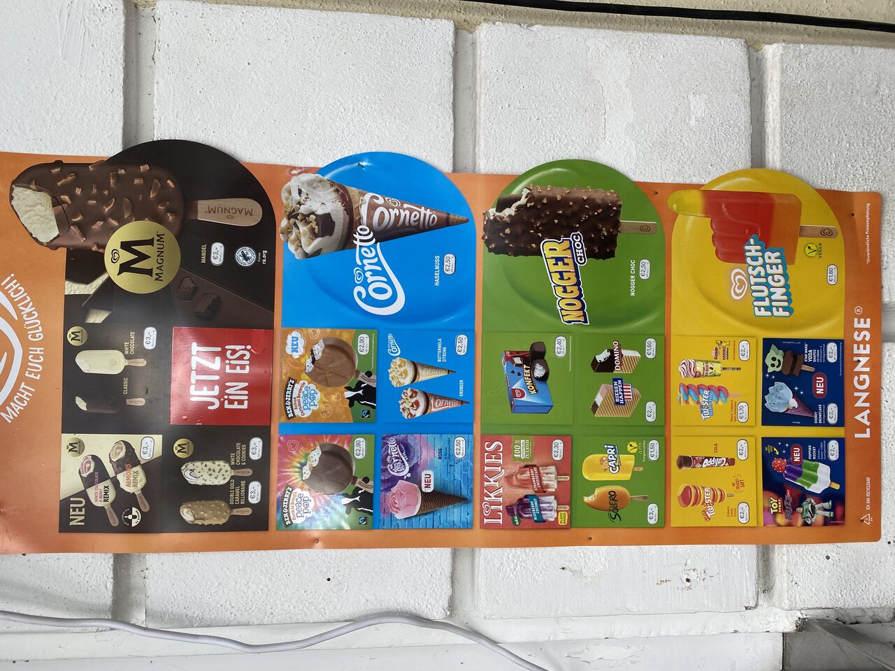 Unsere Eiskarte von Langnese