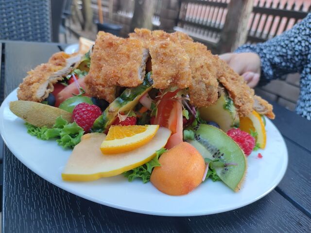 Salat mit Schnitzelstreifen