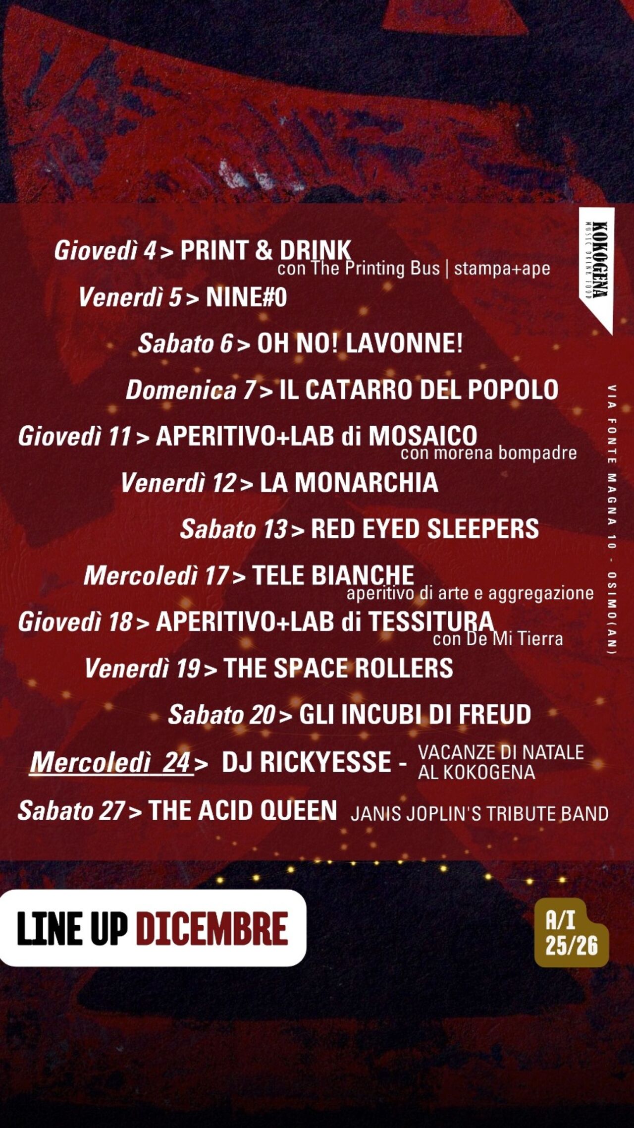 LINE UP DICEMBRE 2025