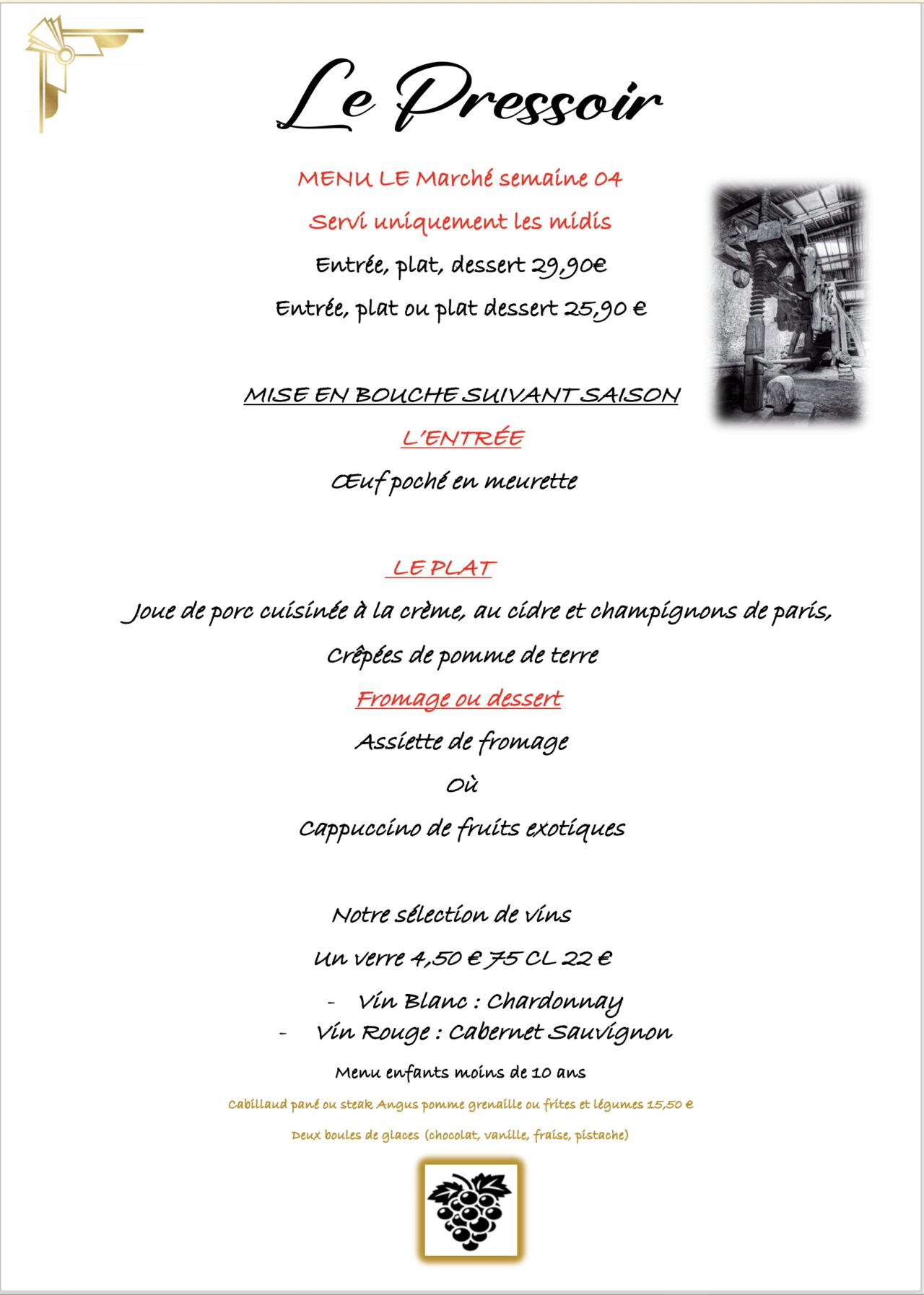 Menu du marché semaine 04