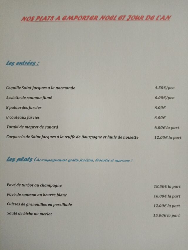 Menu des fêtes ?
Reservations conseillées avant le 15 décembre au 07 70 57 38 32 