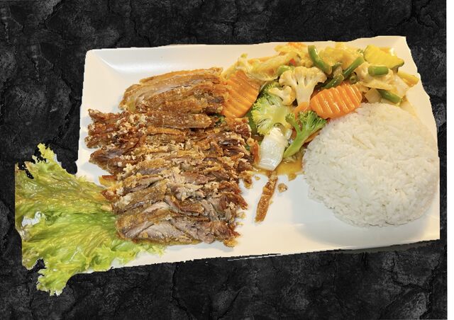 Gekochtem Reis mit Ente