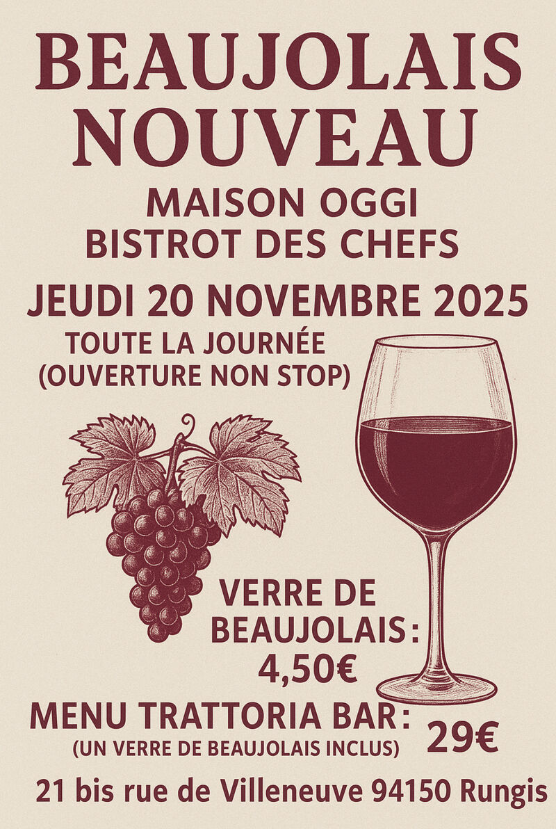BEAUJOLAIS NOUVEAU - JEUDI 20 NOVEMBRE