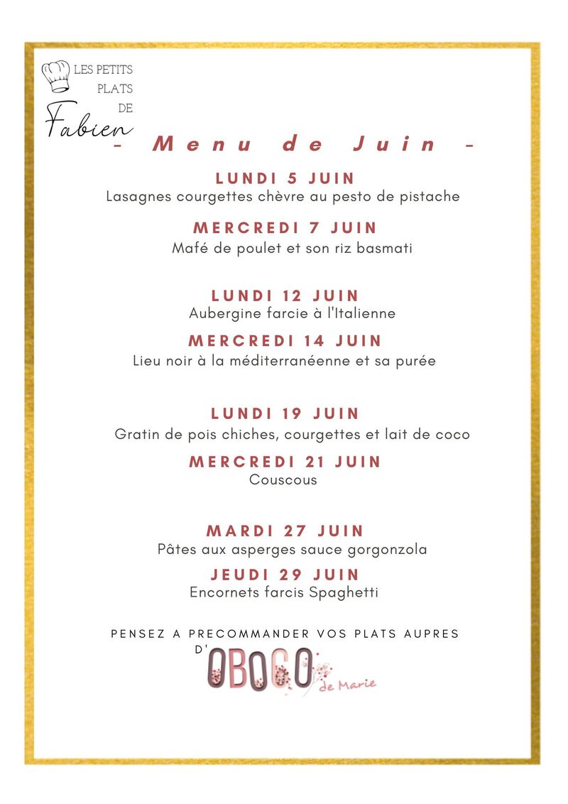 Menu de Juin