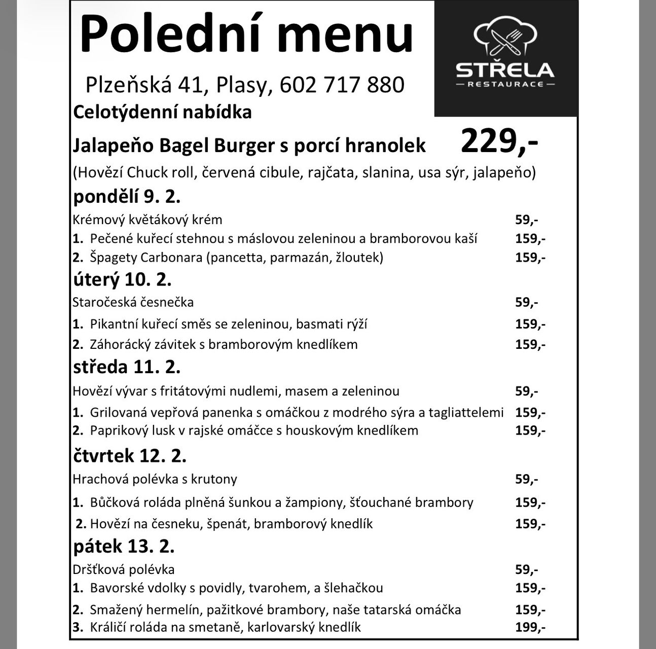 Polední menu 16.2.-20.2.2026