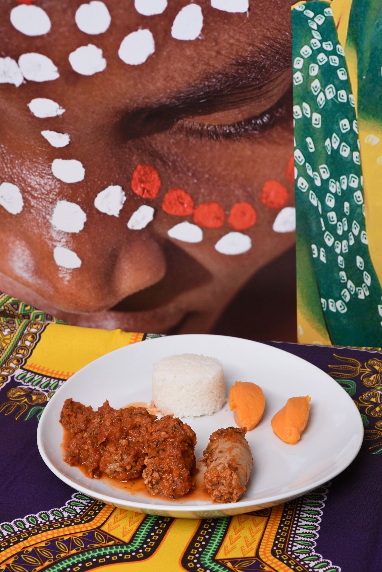 Rougail saucisses riz, purée de patates douce