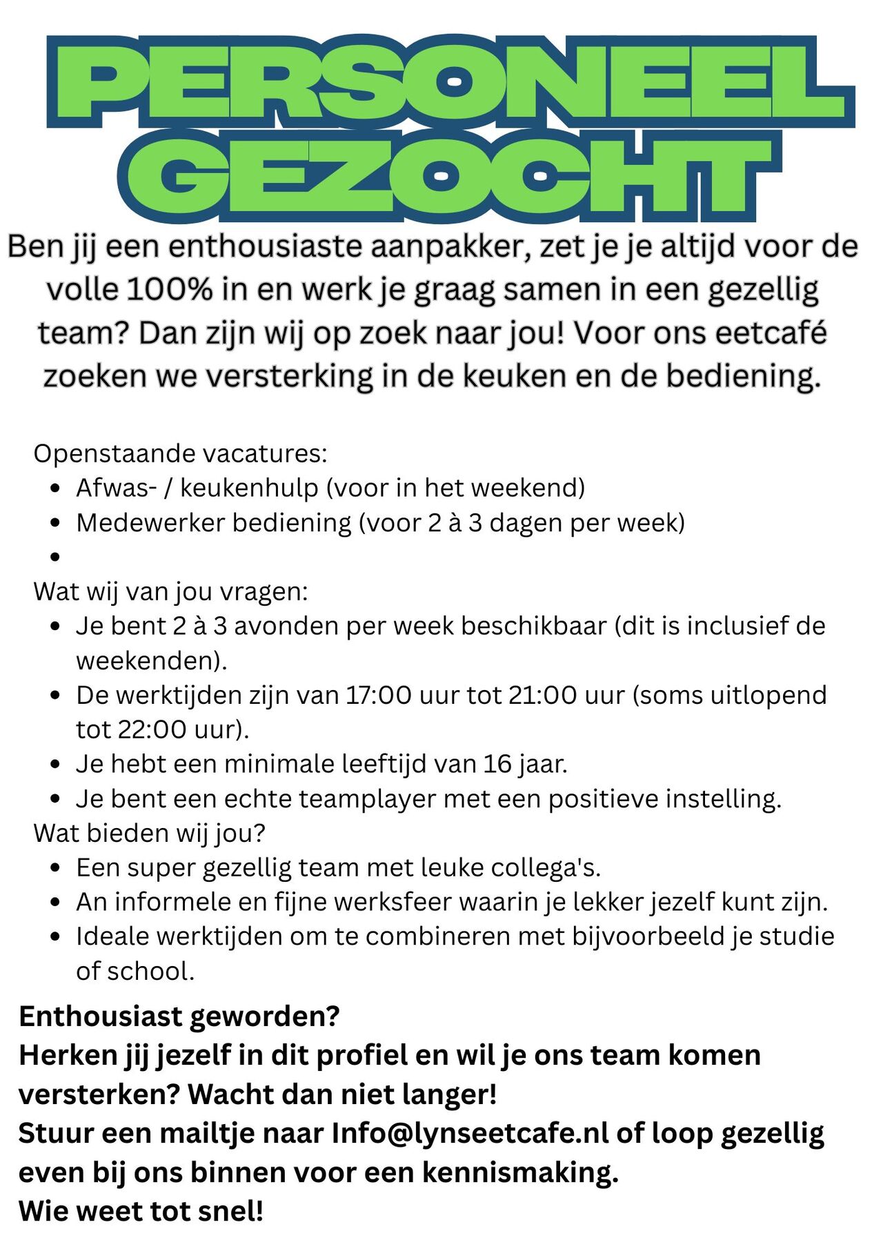 Personeel gezocht
