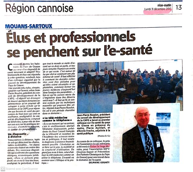 On parle de NOUS ! Nice Matin du 11/12/2017 Colloque e-santé à Mouans-Sartoux! 