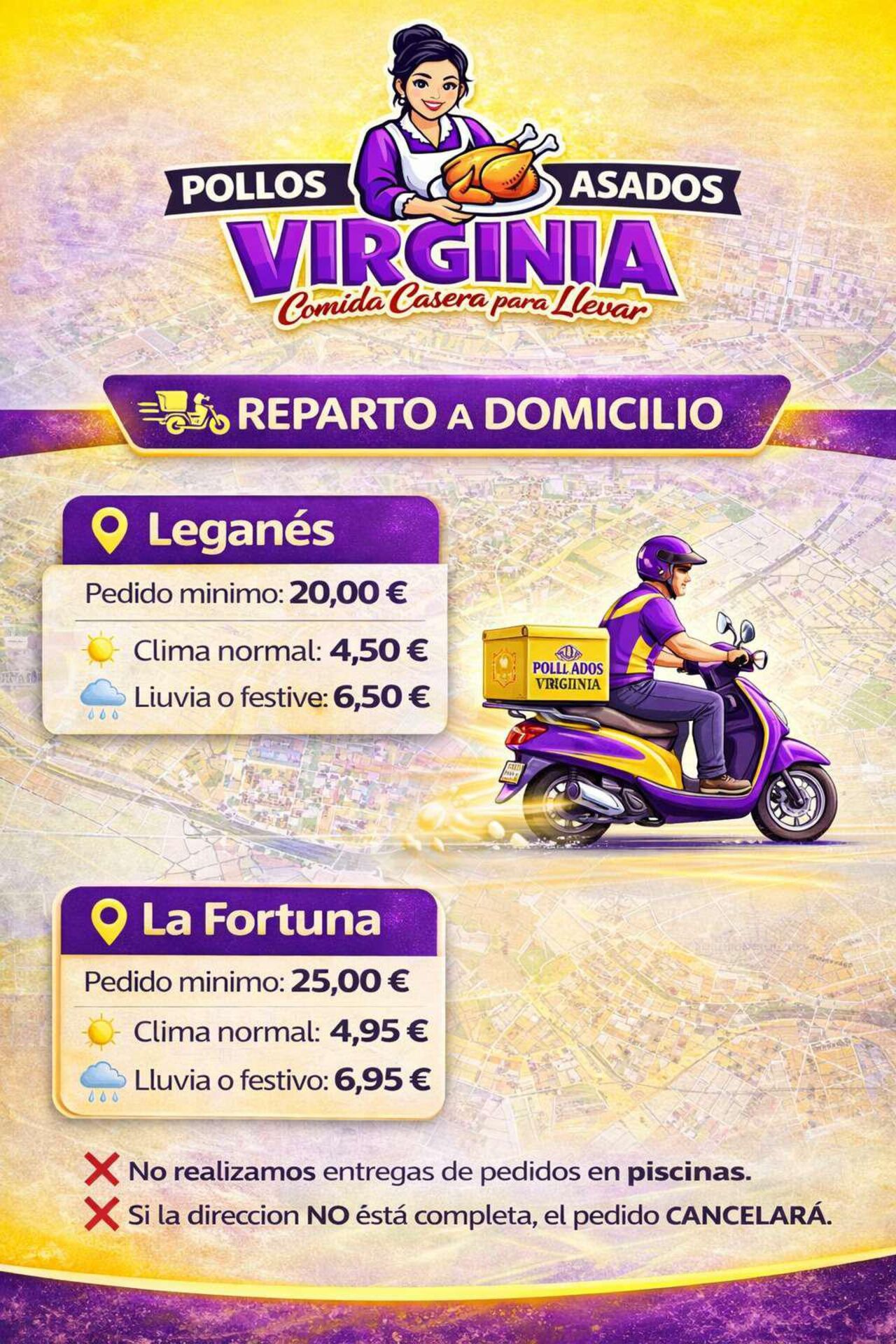 Tarifas del servicio a domicilio