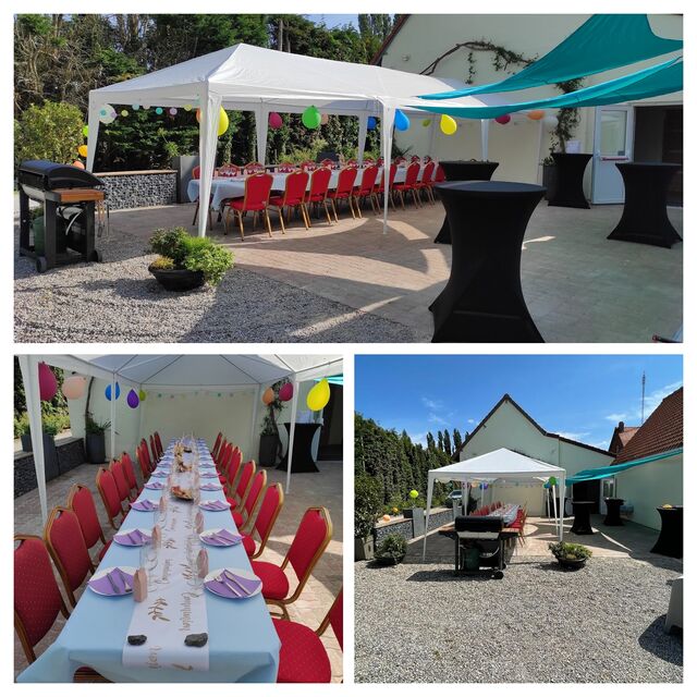 Aménagement de la terrasse pour un repas de communion