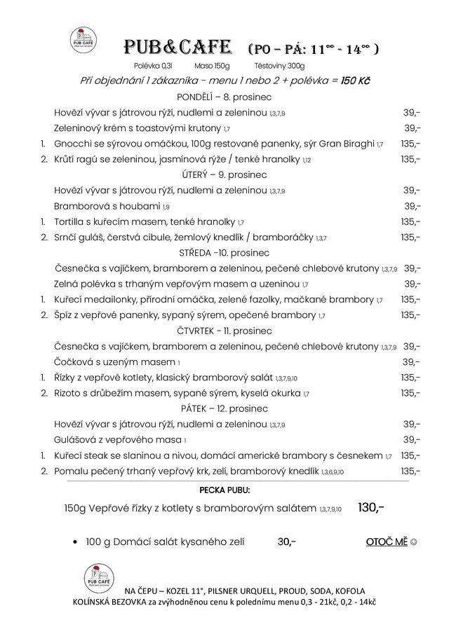 Denní menu od 8. PROSINCE