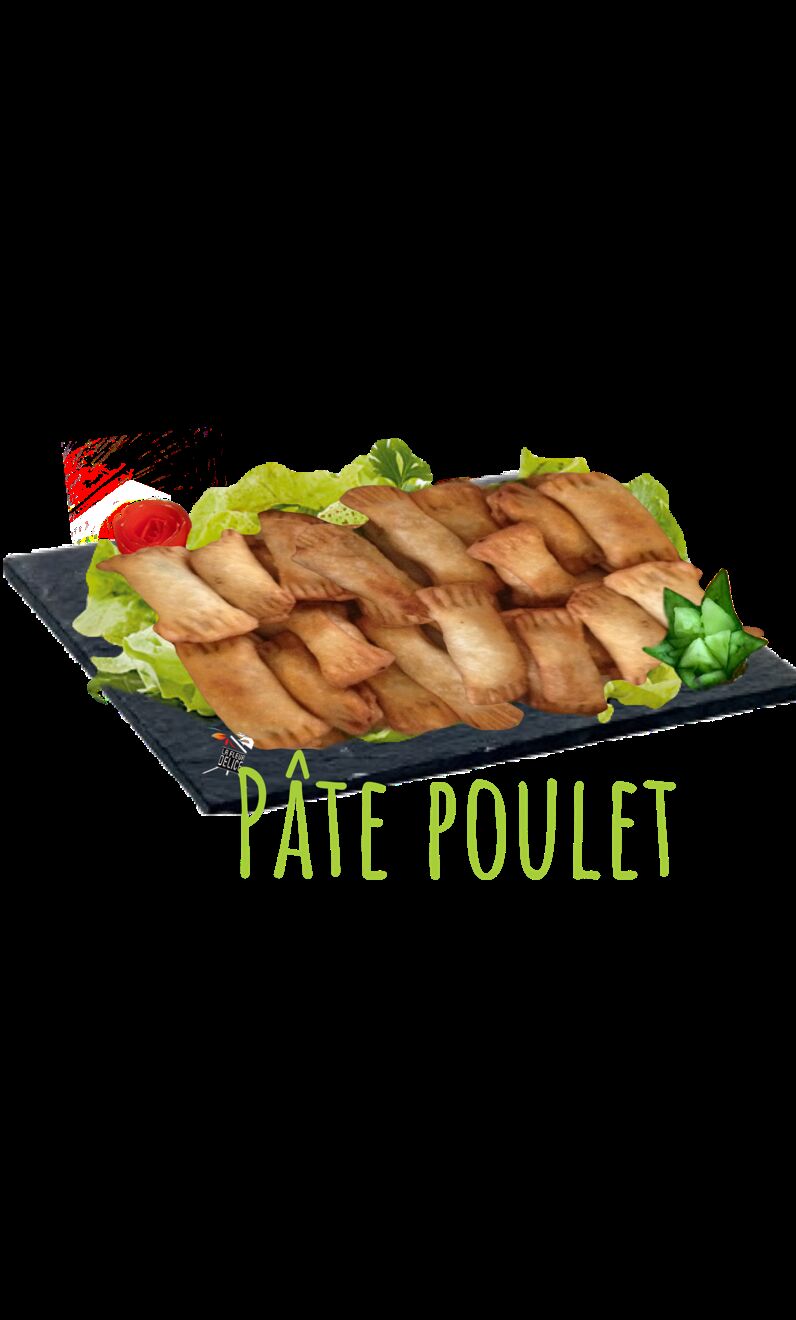 pâté de poulet ; une pâte fait maison fourré d'une farce épicer et de viande au choix ,poulet ,boeuf, ou poisson 
