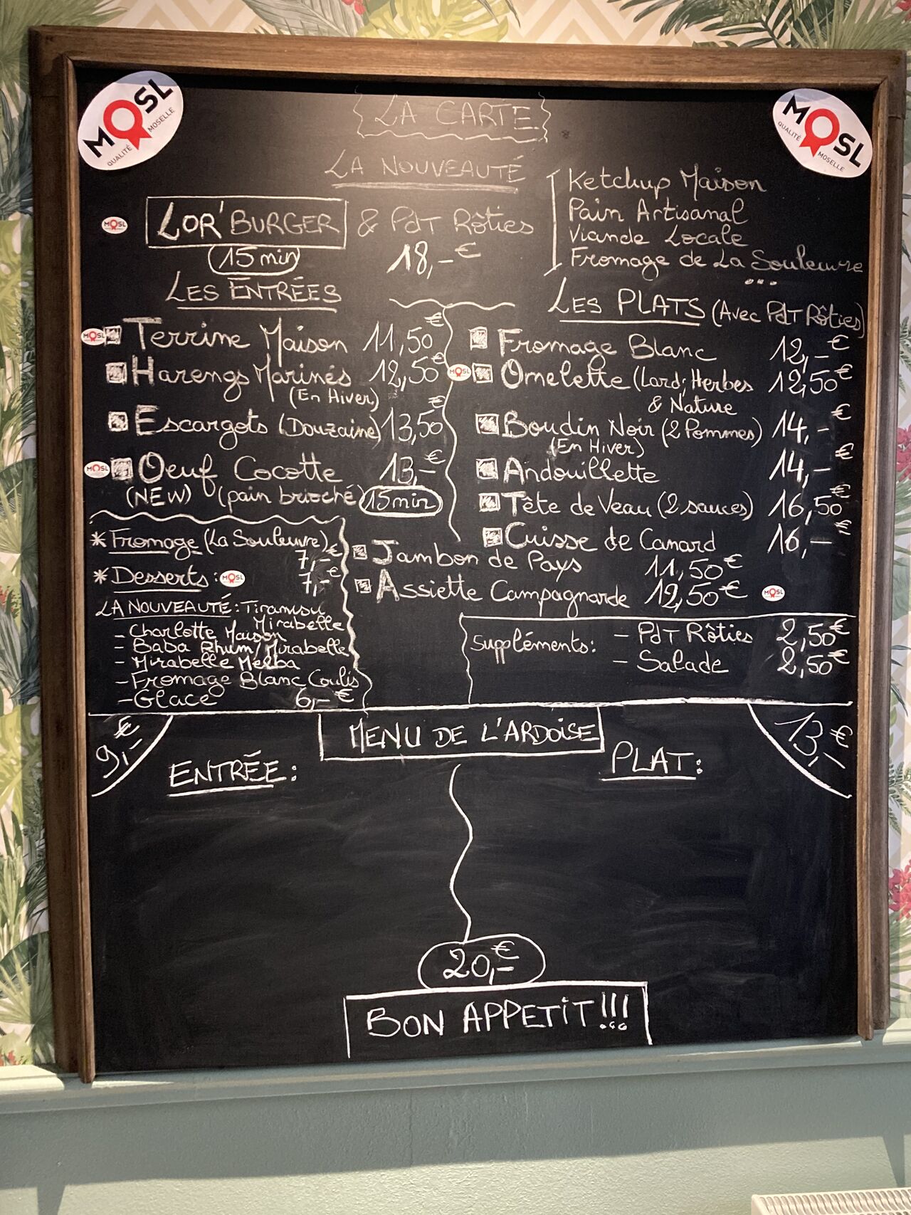 Auberge du lion d’or Menu 2022