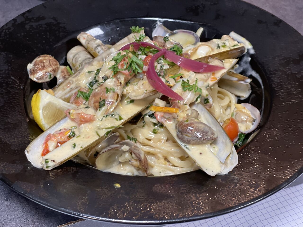 Linguines aux palourdes et couteaux crème de citron