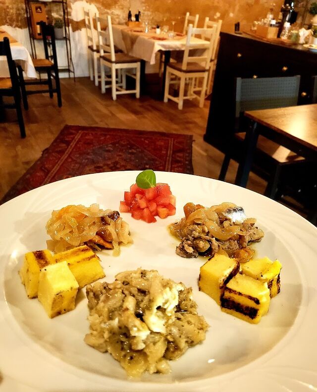 Tris di baccalà, sarde e gamberi in saor