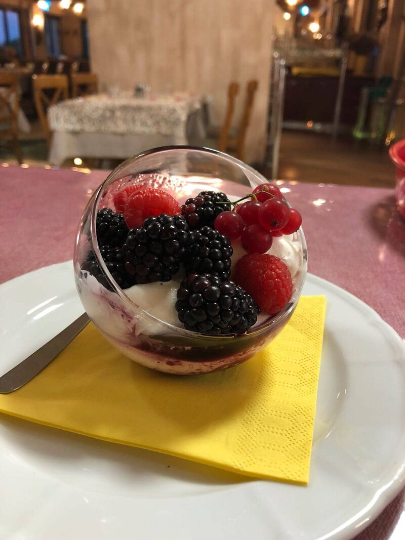 Gelato allo yogurt con frutti di bosco freschi 