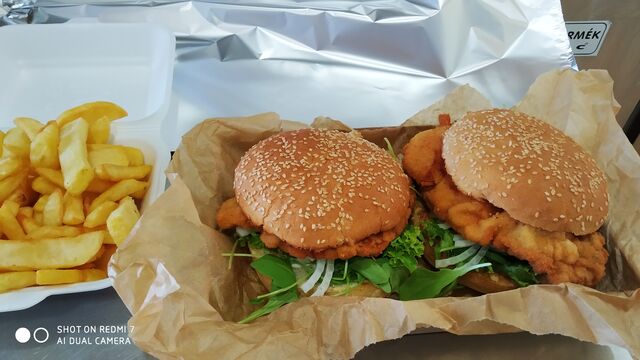 Rántott húsos szendvics sült burgonyával