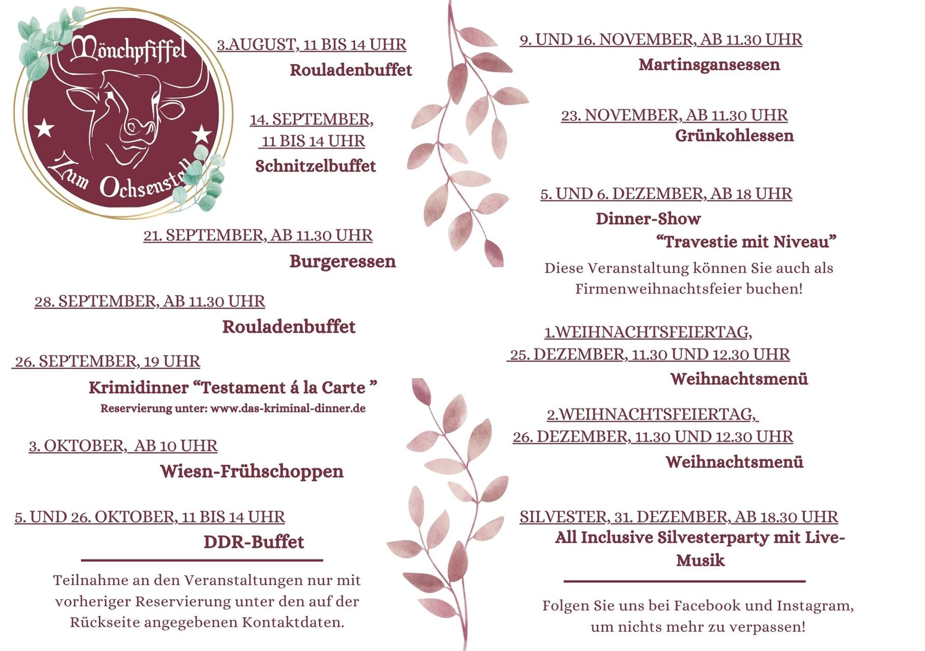 Planung August bis Dezember 2025