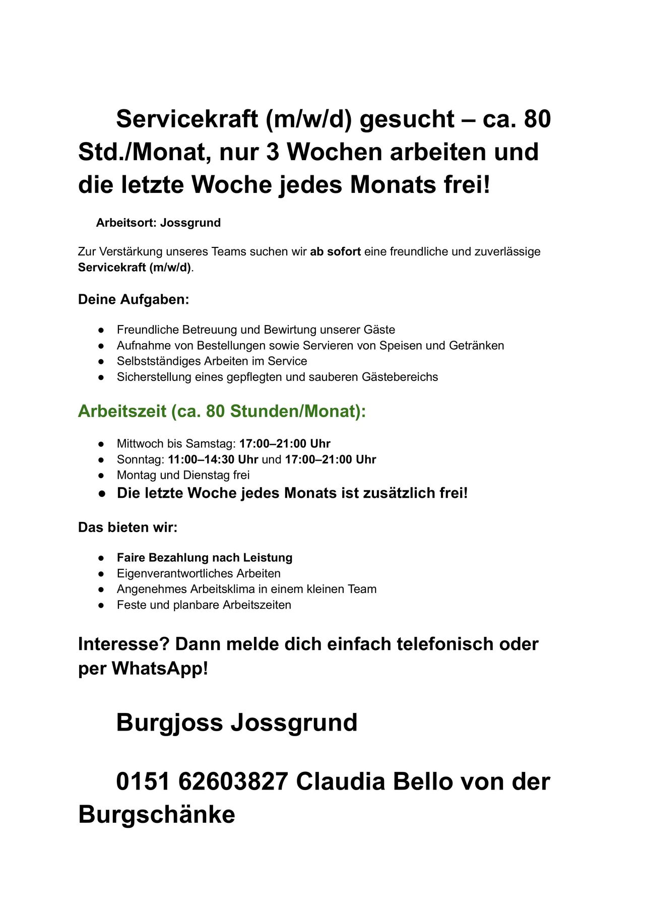 Servicekraft gesucht