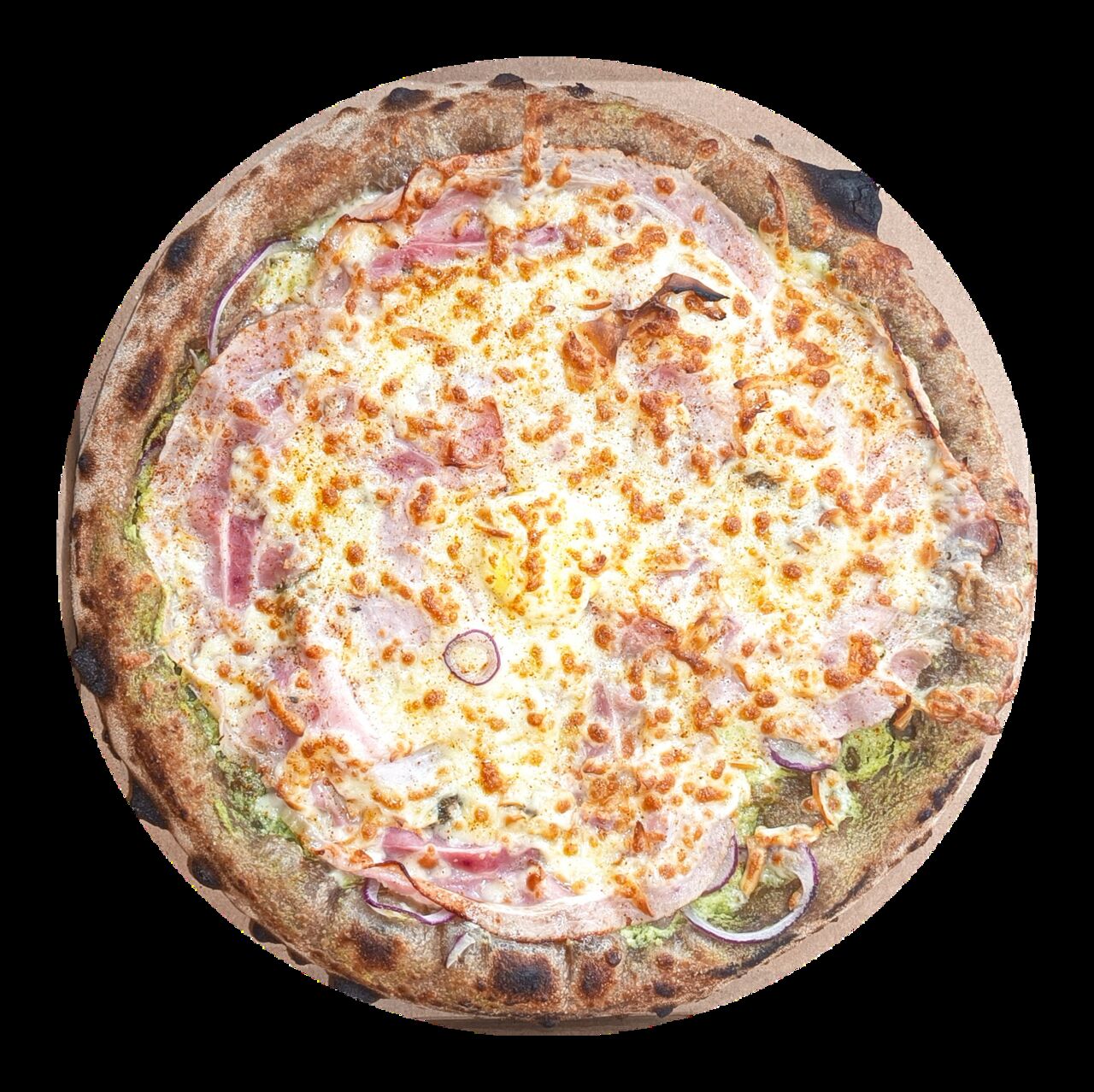 Novembre Il Broccoli Cremoso - Base crème de brocolis maison, mozza FDL, oignons rouges, porchetta montagna , œuf, scamorza