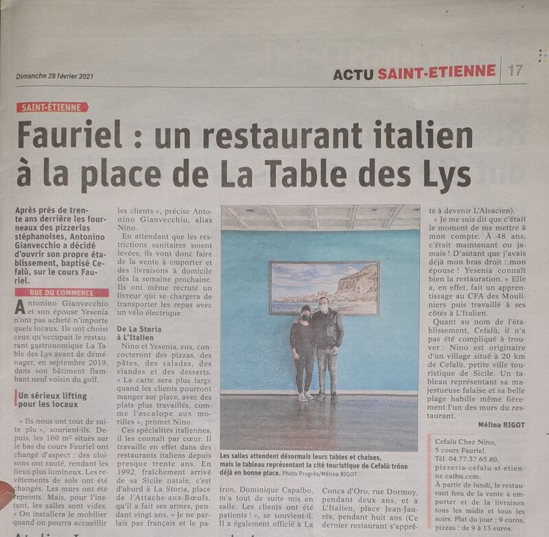 Article sur le progrès afin de présenter le restaurant